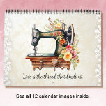Floral Vintage Sewing Machine  Calendar<br><div class="desc">Sewing themed wall calendar packed with beautiful illustrations of vintage sewing machines and lush bunches of flowers. Features a unique watercolor style image for each month,  plus cover and back. Front cover can be personalized with your own text.</div>