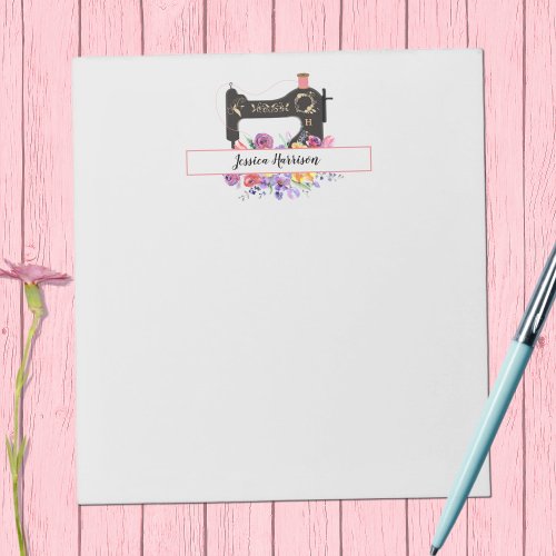 Floral Vintage Sewing Machine Personalized Notepad