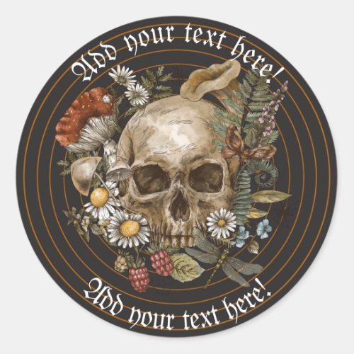 Floral Vintage Skull in Gold Circle Stripes Classi Classic Round Sticker