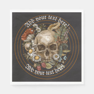 Floral Vintage Skull in Gold Circle Stripes Napkin