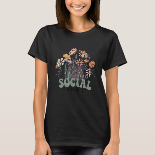 Floral Vintage Social Worker Flower Retro Happy Gr T_Shirt