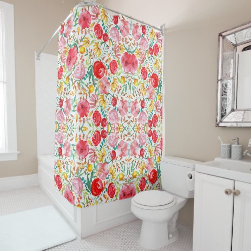 Floral Vintage Style Flowers and Meadow Grass    Shower Curtain