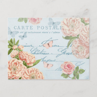 Floral vintage summer pastel postcard w/ roses