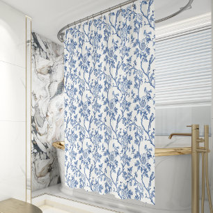 Floral Vintage Toile de Jouy Blue White Shower Curtain