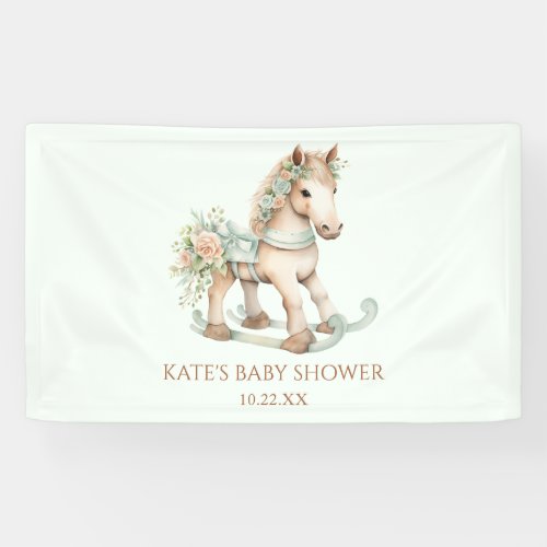 Floral Vintage Toy Rocking Horse Baby Shower Banner