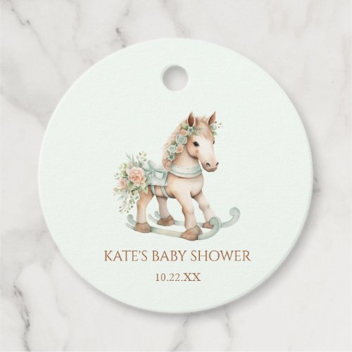 Floral Vintage Toy Rocking Horse Baby Shower Favor Tags