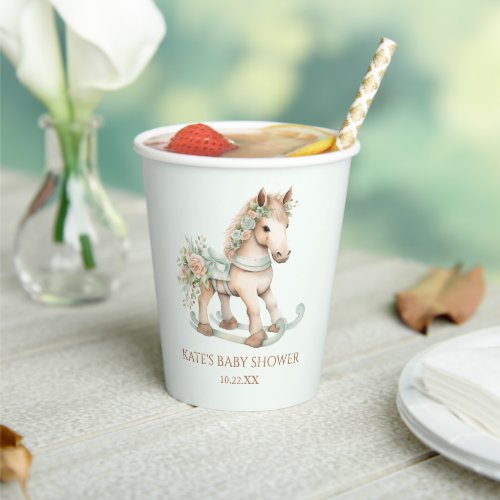 Floral Vintage Toy Rocking Horse Baby Shower Paper Cups