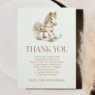 Floral Vintage Toy Rocking Horse Baby Shower Thank You Card