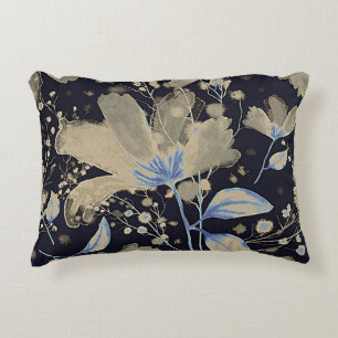 Floral Vintage Watercolor: Black Background Accent Pillow