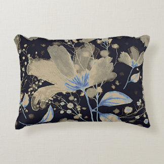 Floral Vintage Watercolor: Black Background Accent Pillow
