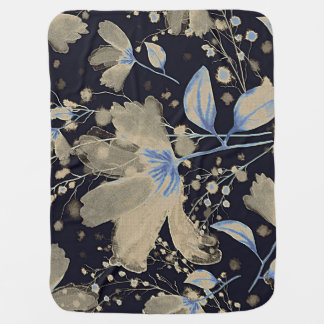 Floral Vintage Watercolor: Black Background Baby Blanket