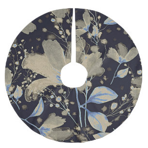 Floral Vintage Watercolor: Black Background Brushed Polyester Tree Skirt