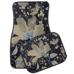 Floral Vintage Watercolor: Black Background Car Floor Mat
