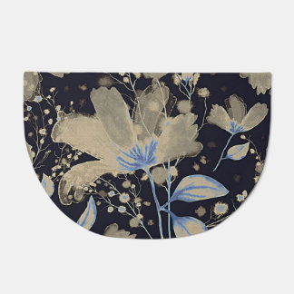 Floral Vintage Watercolor: Black Background Doormat