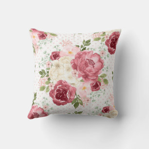 FLORAL Vintage WATERCOLOR PINK ROSES THROW PILLOW