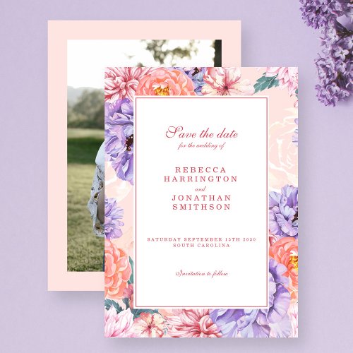 Floral Vintage Watercolor Pink Wedding  Save The Date