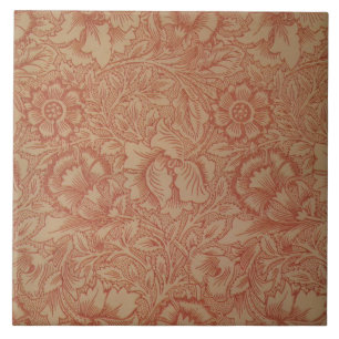 Floral Vintage William Morris Pink and Poppy Ceramic Tile