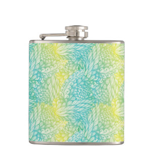 Floral Vintage Yellow And Blue Gradient Flask