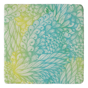 Floral Vintage Yellow And Blue Gradient Trivet