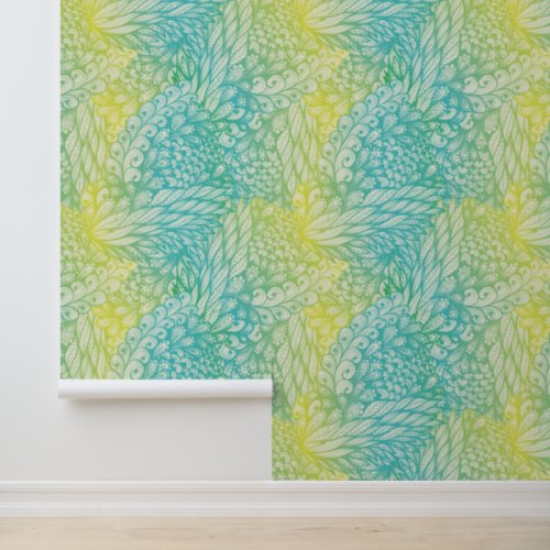 Floral Vintage Yellow And Blue Gradient Wallpaper
