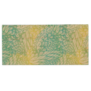 Floral Vintage Yellow And Blue Gradient Wood USB Flash Drive