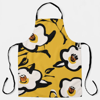Floral Vintage yellow pattern with sketchy hand dr Apron