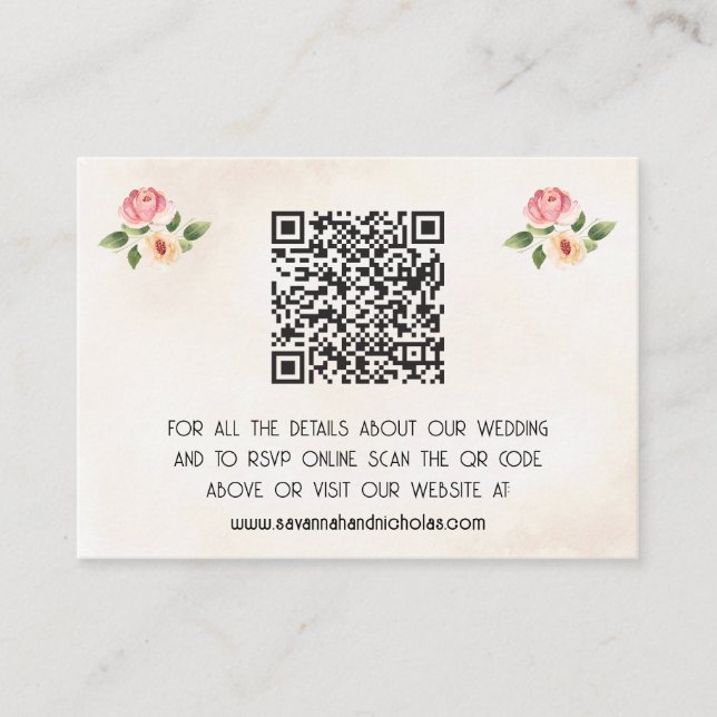 Floral Vinyl Record QR Code Wedding Enclosure Card (Front)