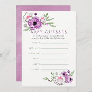 Floral Violet and Sage Baby Shower Baby Guesses Invitation