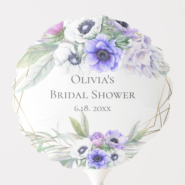 Floral Violet Hydrangeas and Anemone Flowers Balloon (Front)