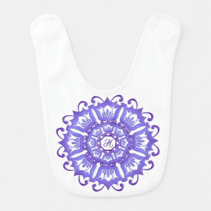 Floral violet mandala. Monogram. Bib