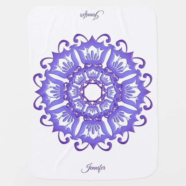 Floral violet mandala.Name. Baby Blanket (Front)