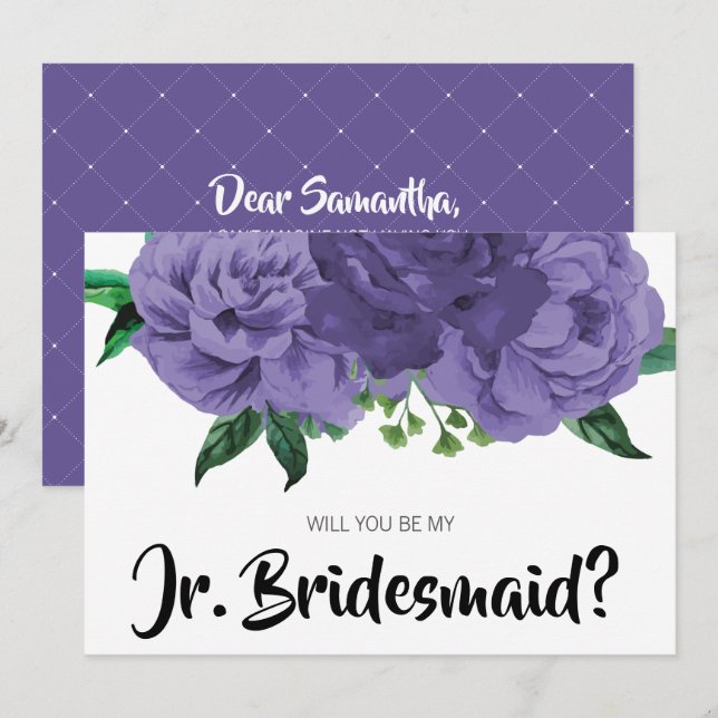 Floral Violet Purple Be My Junior Bridesmaid Card (Front/Back)