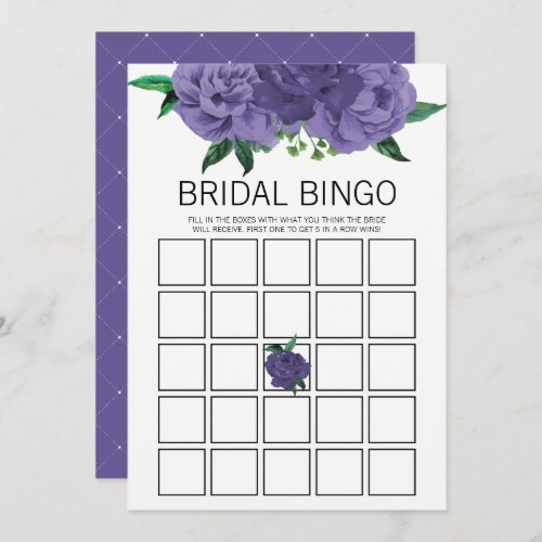 Floral Violet Purple Bridal Shower Bingo Game Card