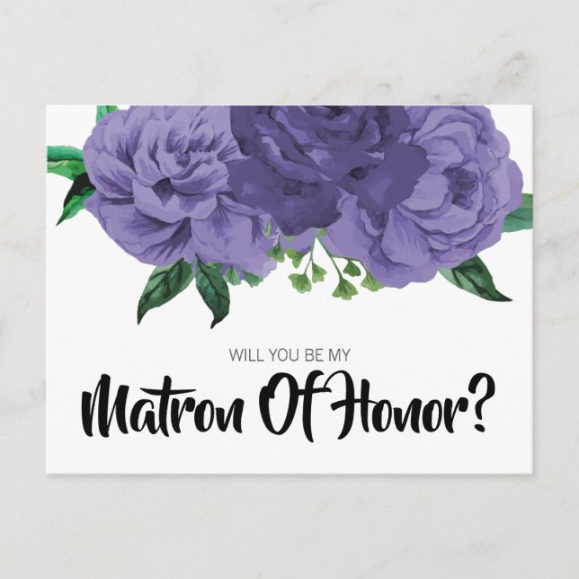Floral Violet Purple Matron of Honor Postcard (Front)