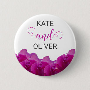 Floral Violet Purple Roses Elegant Wedding Button