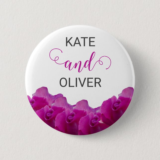 Floral Violet Purple Roses Elegant Wedding Button (Front)