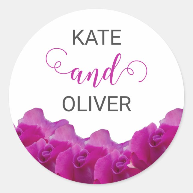 Floral Violet Purple Roses Elegant Wedding Classic Round Sticker (Front)