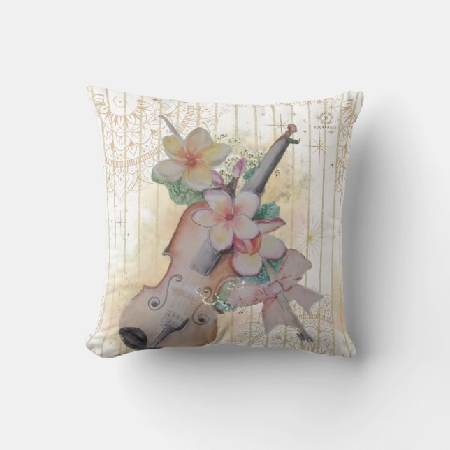 Floral Violin Boganhues Print Throw Pillow (Front)