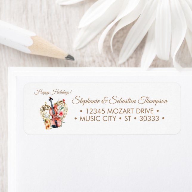 Floral Violins Gold Music Notes Christmas Holiday  Label (Insitu)