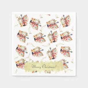 Floral Violins Gold Music Notes Christmas Holiday Napkins