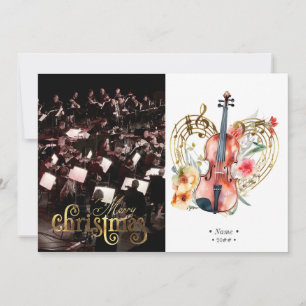 Floral Violins Music Christmas Photo Holiday Card