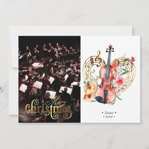 Floral Violins Music Christmas Photo Holiday Card