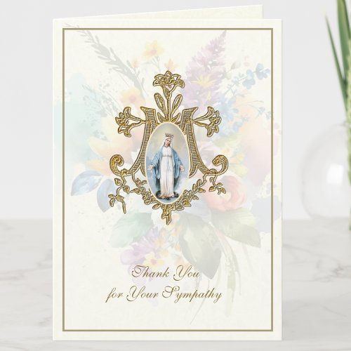 Floral Virgin Mary Catholic Funeral Condolence Thank You Card