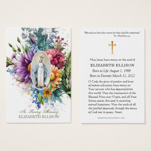 Floral Virgin Mary Floral Funeral Prayer Card