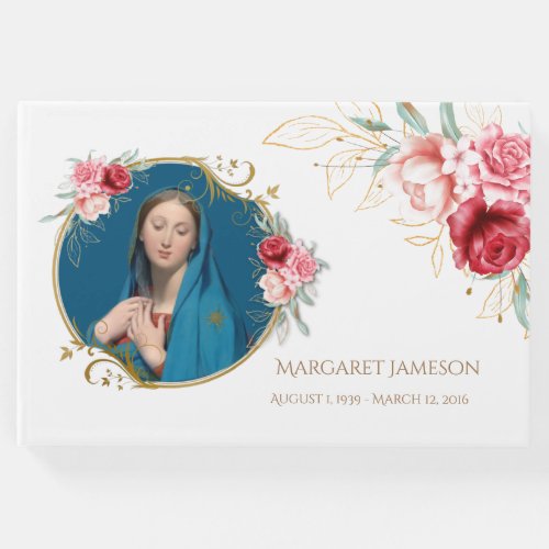 Floral Virgin Mary Funeral Memorial Guest Book