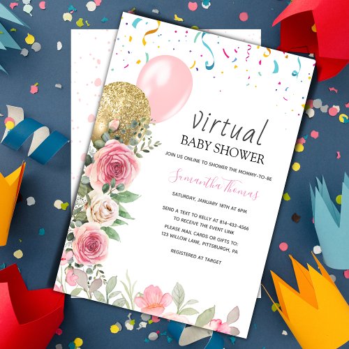 Floral virtual baby shower invitation