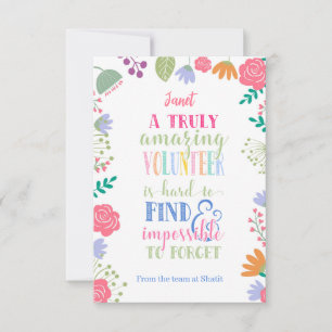 floral Volunteer Thank You Personalised Design Card