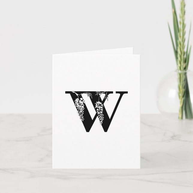 Floral W Monogram On White Note Card (Front)