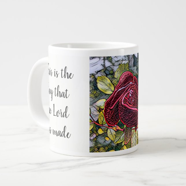 Floral w/ Scripture Verse, "Stained Glass" Rose Giant Coffee Mug (Front Left)