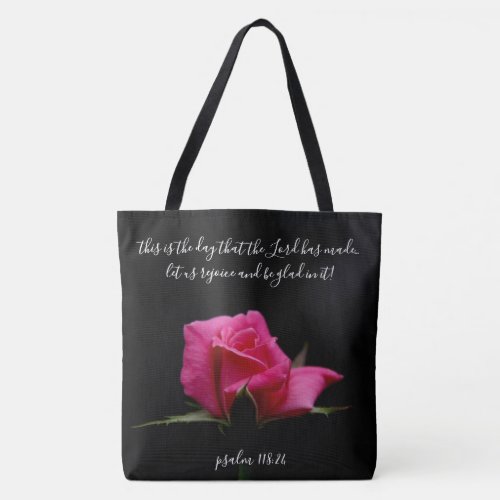 Floral w Verse red rose blossom Psalm 11824 Tote Bag